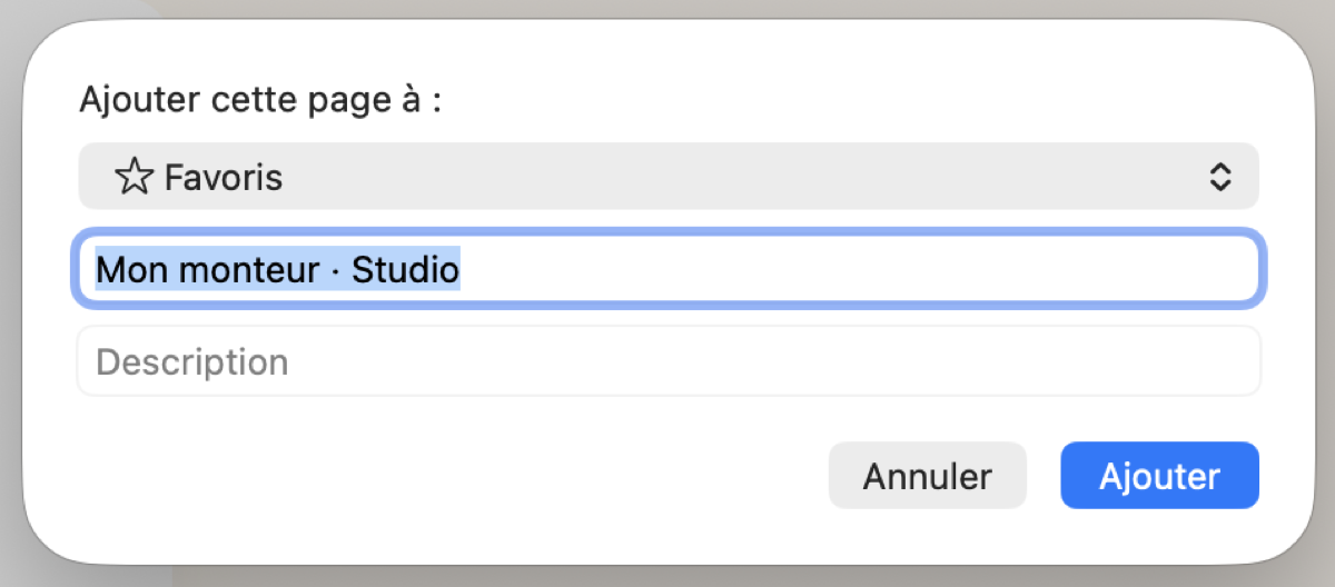 La page du studio mise en favori
