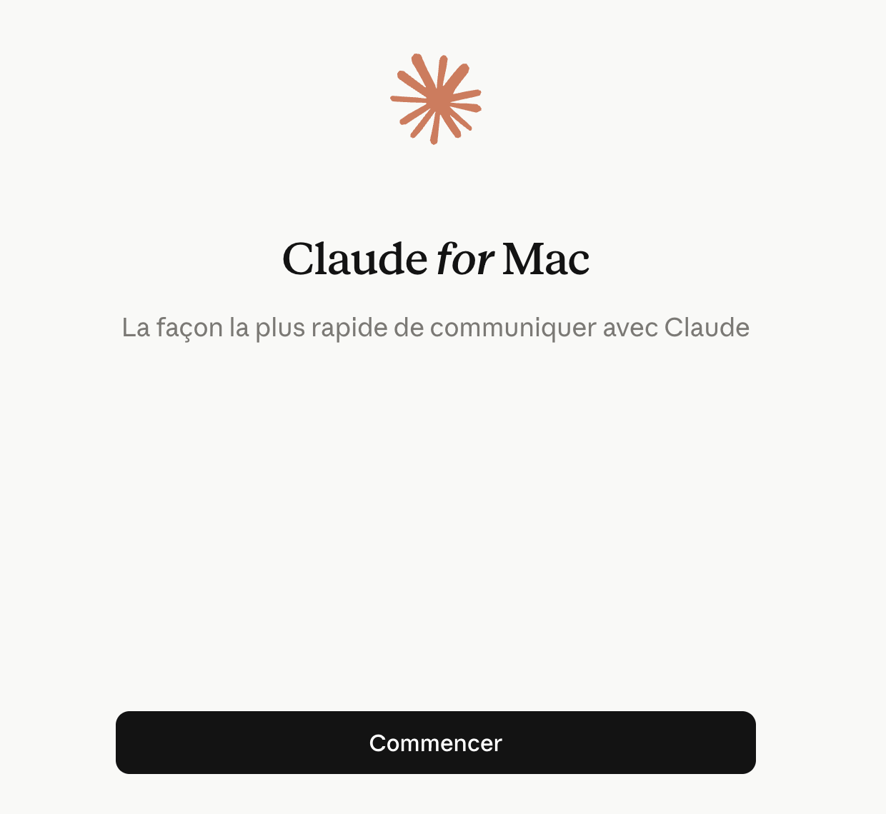 Écran d'accueil Claude for Mac