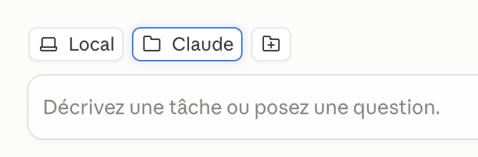 Sélecteur de dossier avec Claude sélectionné dans la conversation