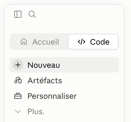 Onglet Code et bouton + Nouveau