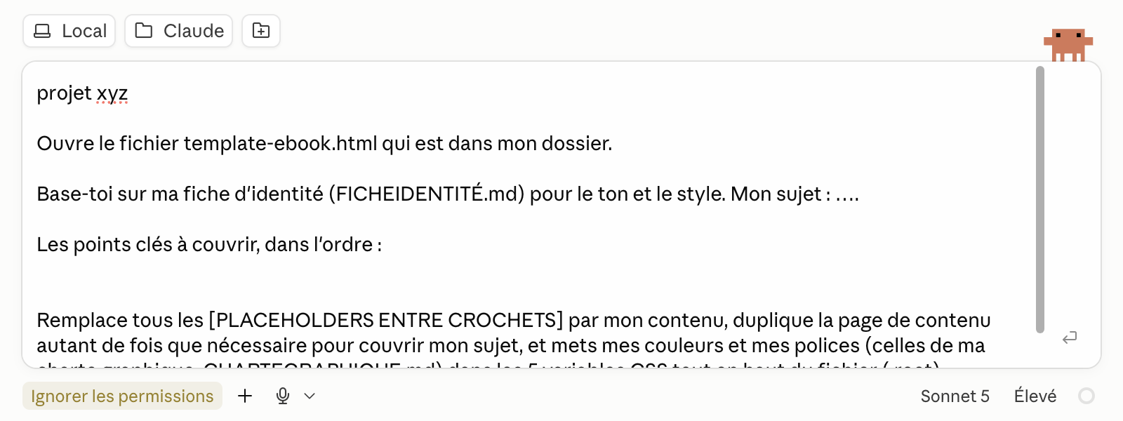 Message : projet xyz suivi du prompt