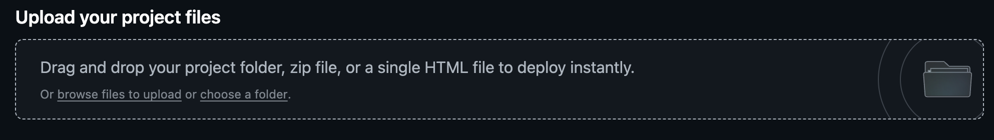 Zone de dépôt du fichier zip sur Netlify
